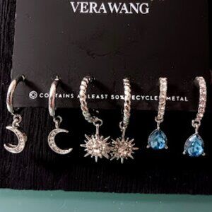 VERA WANG 3pc Rocker Chic Moon/Star/Teardrop Clear & Blue Crystal Hoop Earrings